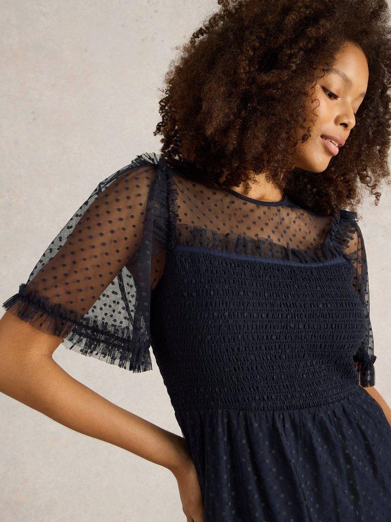 Nova Tulle Dress  in NAVY MULTI - MODEL DETAIL
