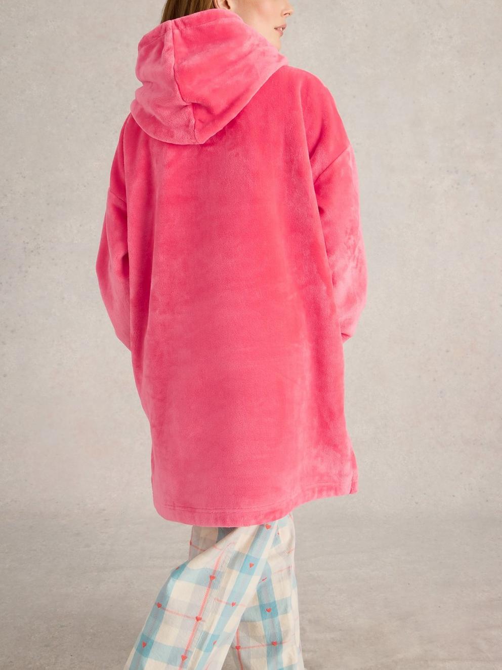 Clover Cosy Snuggle Hoodie in BRT PINK - MODEL BACK