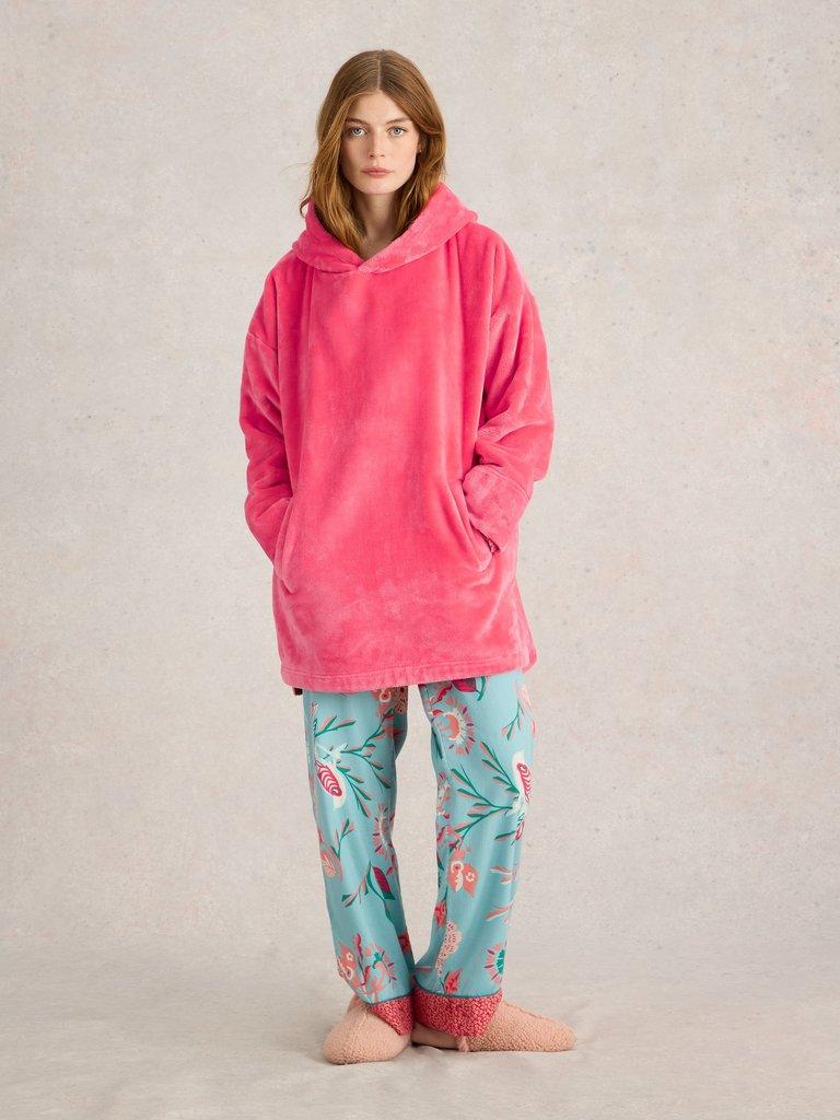 Clover Cosy Snuggle Hoodie in BRT PINK - MODEL FRONT