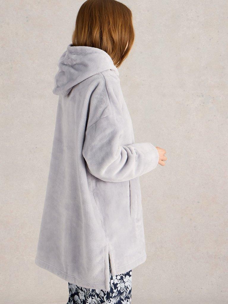 Clover Cosy Snuggle Hoodie in LGT GREY - MODEL BACK