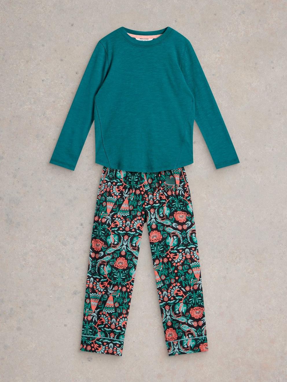 Girls Bird Printed PJ Set in BLK PR - FLAT FRONT