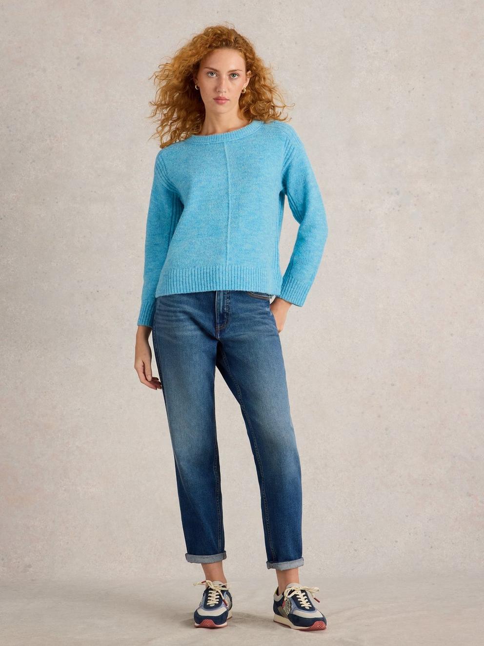 FLUFFY BOXY JUMPER in BRT BLUE - MODEL FRONT