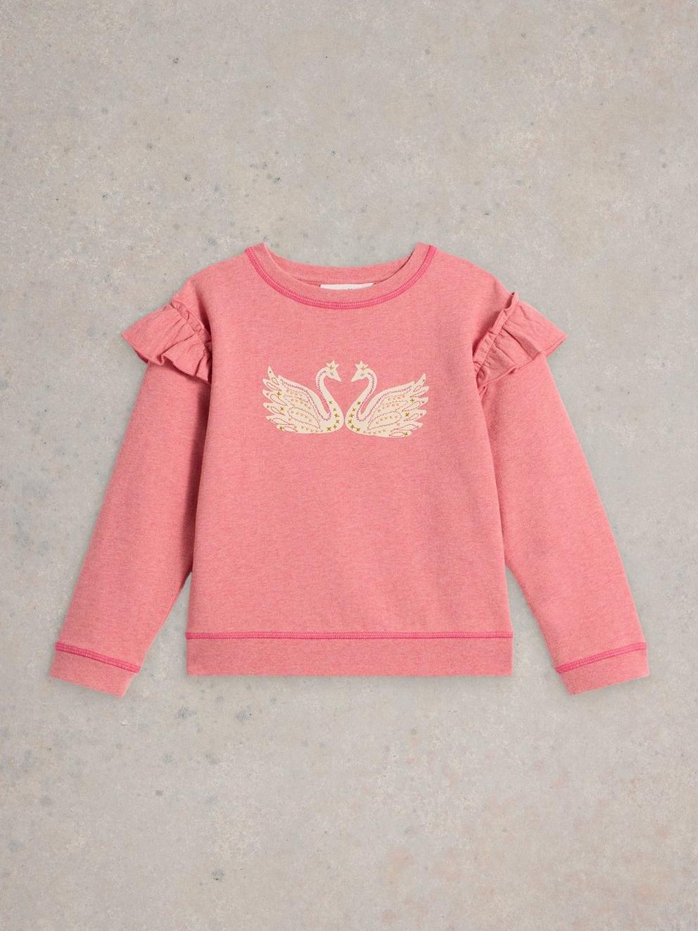 Kids Sadie Swan Crew Neck Sweat in MID PINK - FLAT FRONT