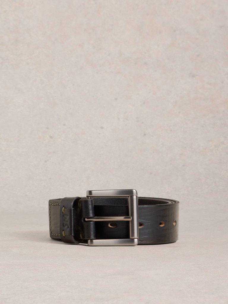 Multi Punch Leather Belt in PURE BLK - FLAT FRONT