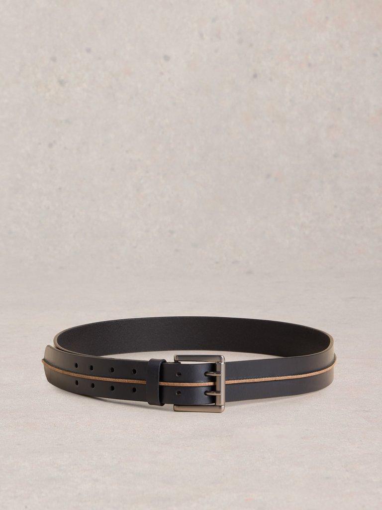 Raw Seam Leather Belt in DARK NAVY - FLAT BACK