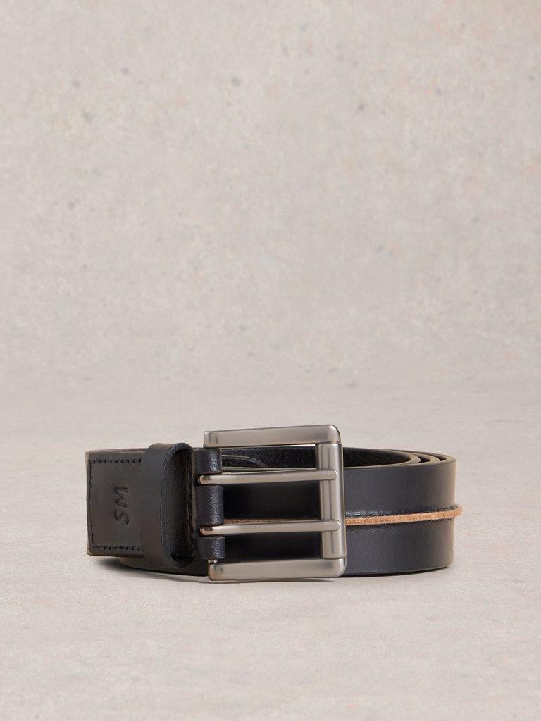 Raw Seam Leather Belt in DARK NAVY - FLAT FRONT