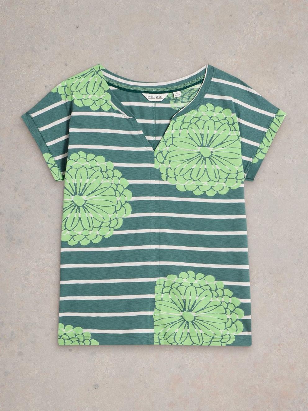 NELLY NOTCH NECK T-SHIRT in GREEN MLT - FLAT FRONT