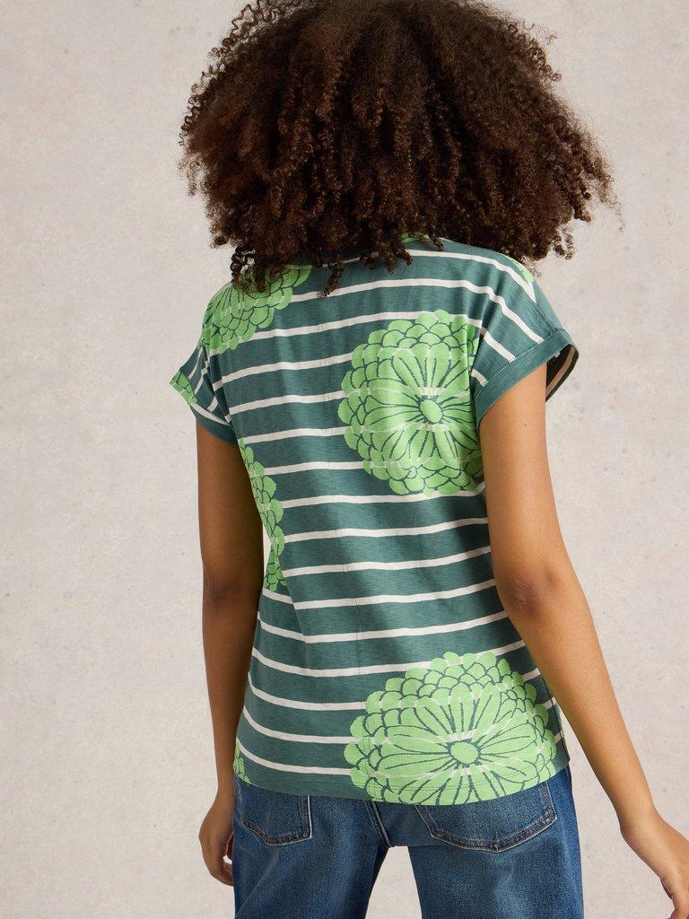 NELLY NOTCH NECK T-SHIRT in GREEN MLT - MODEL BACK