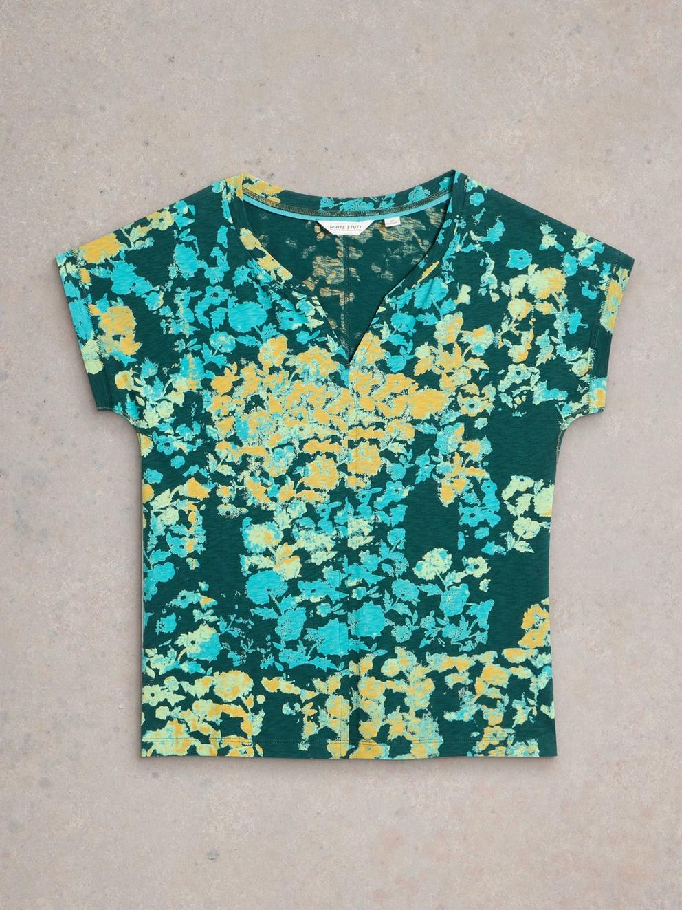 NELLY NOTCH NECK T-SHIRT in GREEN PR - FLAT FRONT