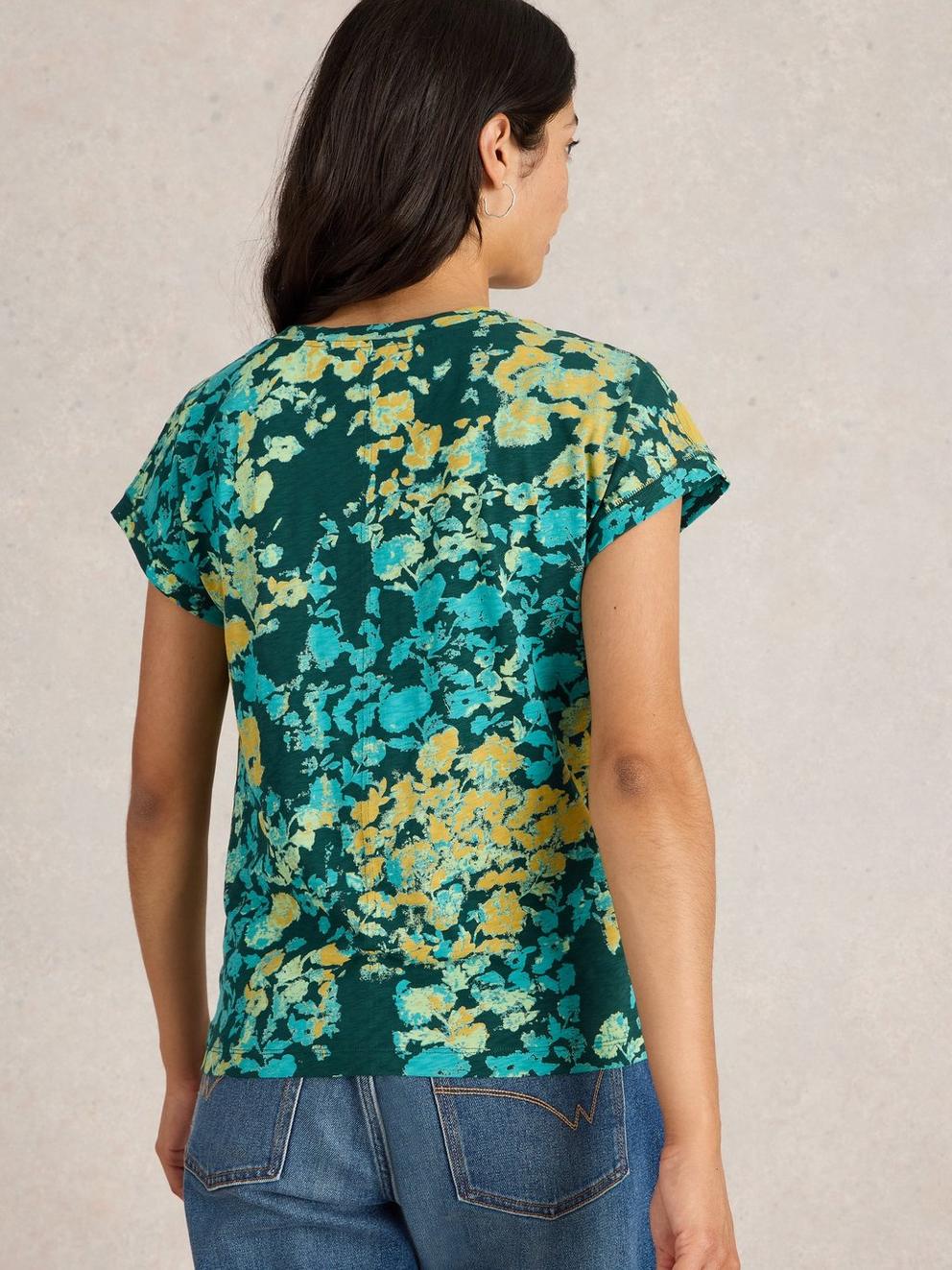 NELLY NOTCH NECK T-SHIRT in GREEN PR - MODEL BACK