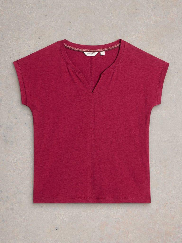 NELLY NOTCH ORGANIC COTTON NECK TEE in MID PLUM - FLAT FRONT