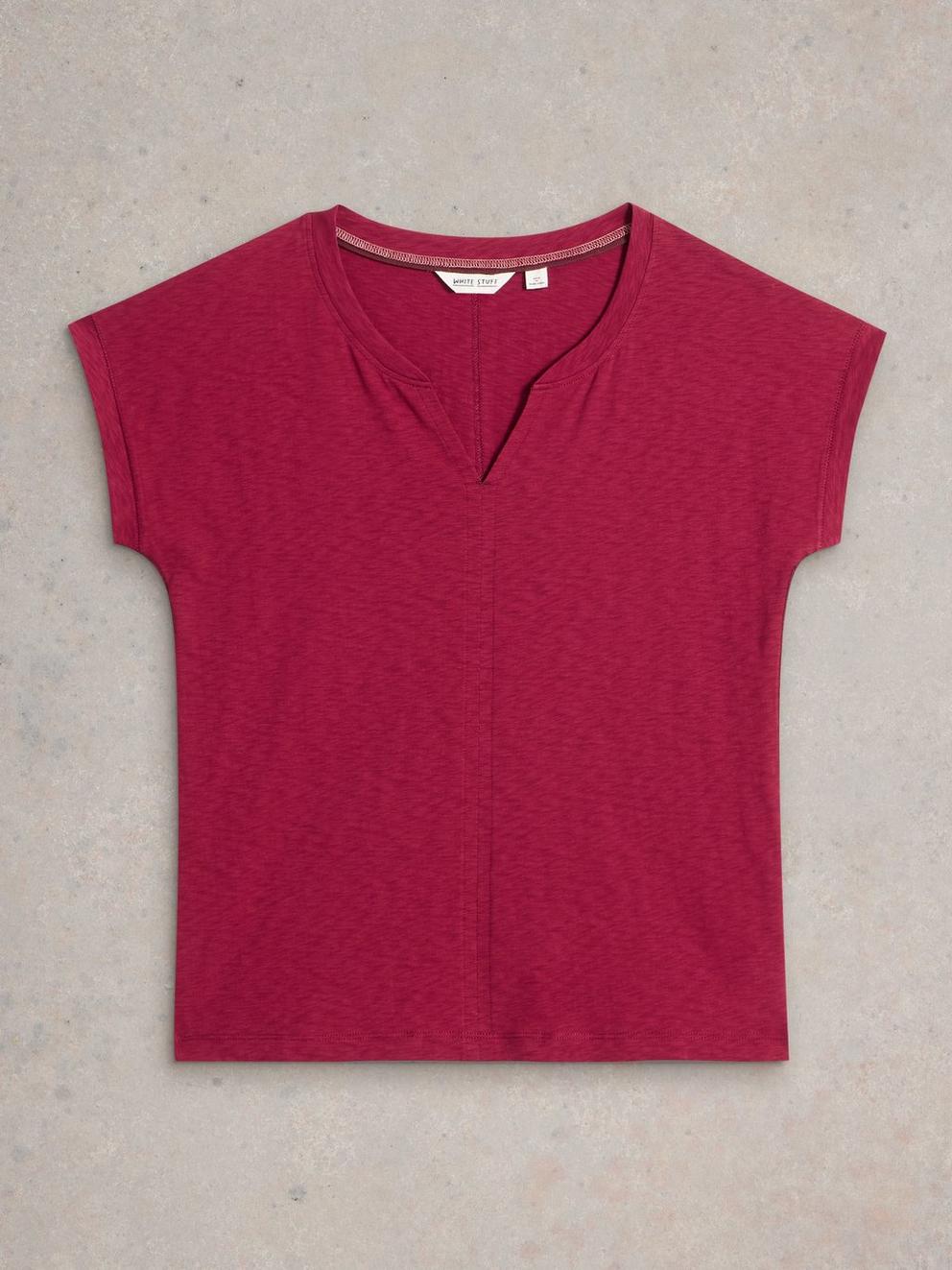 NELLY NOTCH NECK T-SHIRT in MID PLUM - FLAT FRONT