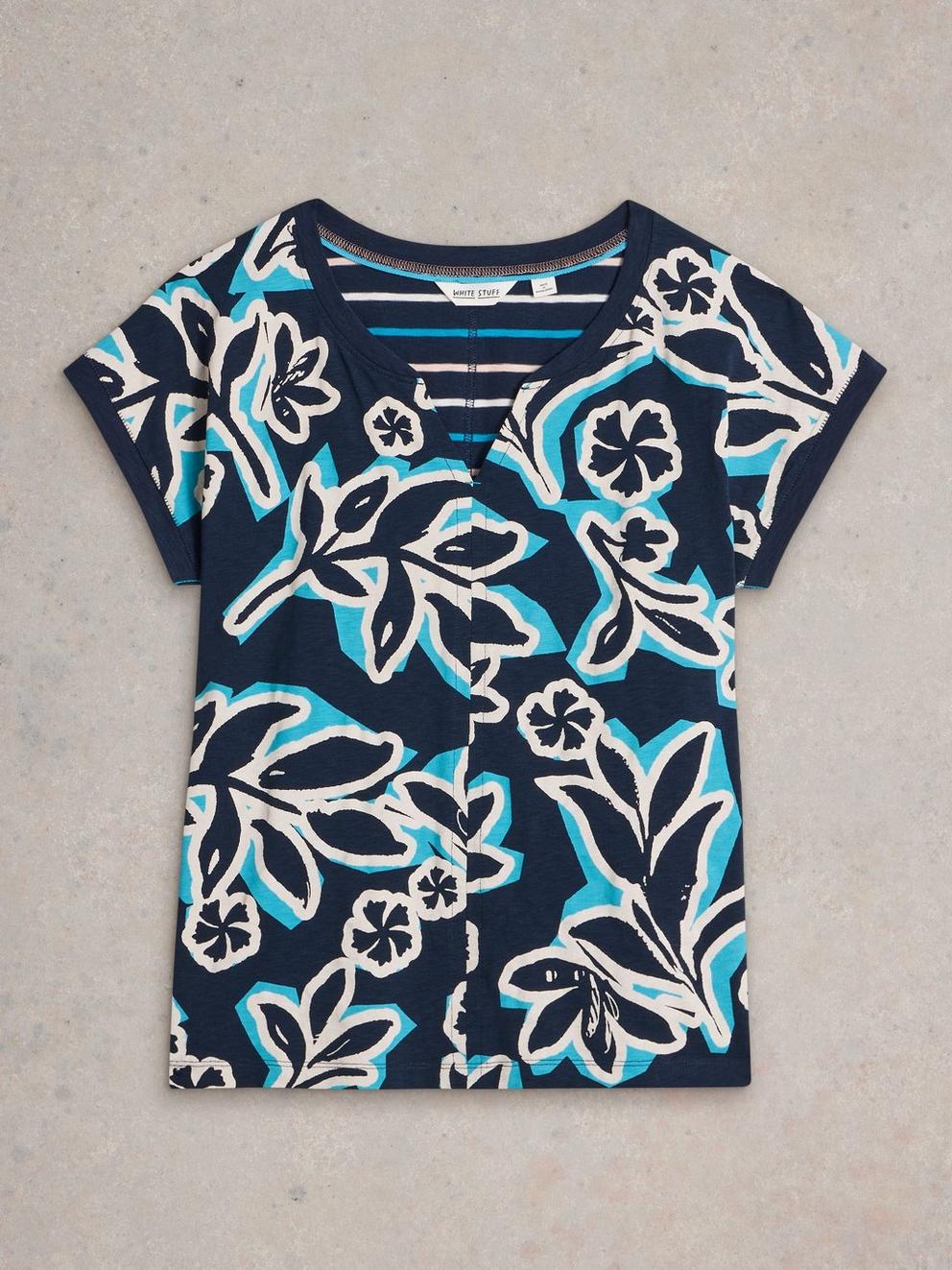 NELLY NOTCH NECK T-SHIRT in NAVY PR - FLAT FRONT