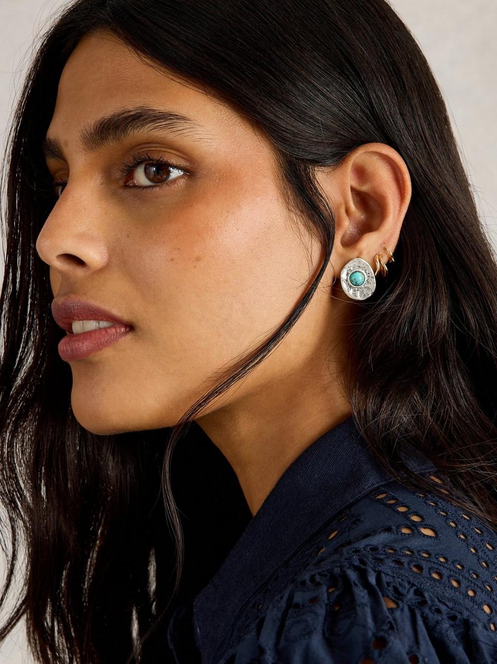 Willow Stud Earring in SLV TN MET - MODEL FRONT
