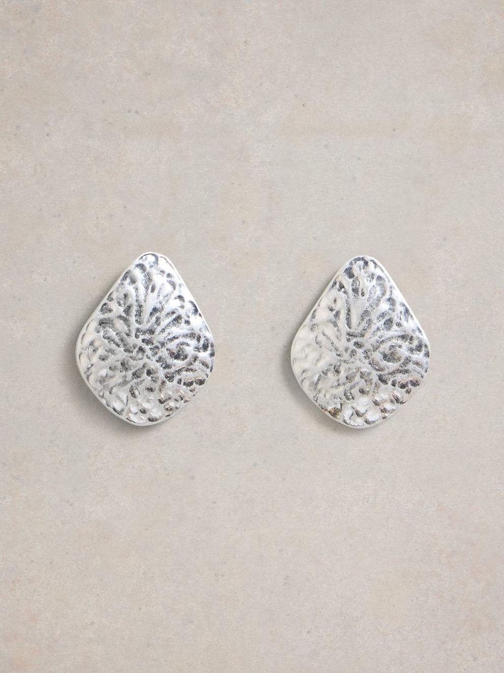 Palm Textured Earring in SLV TN MET - FLAT FRONT