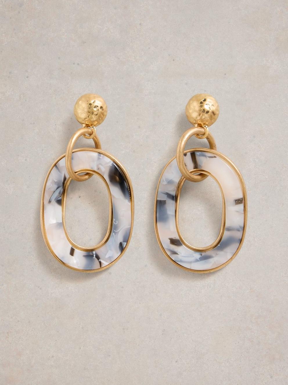 Resin Link Drop Earring in GLD TN MET - FLAT FRONT