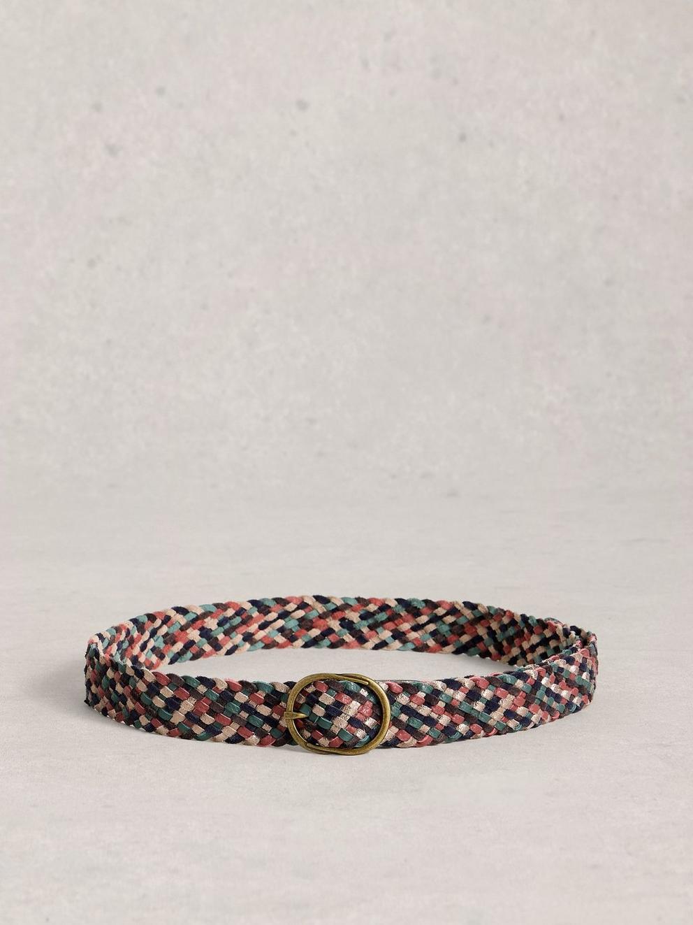 Weave Belt Leather in GREEN MLT - FLAT BACK