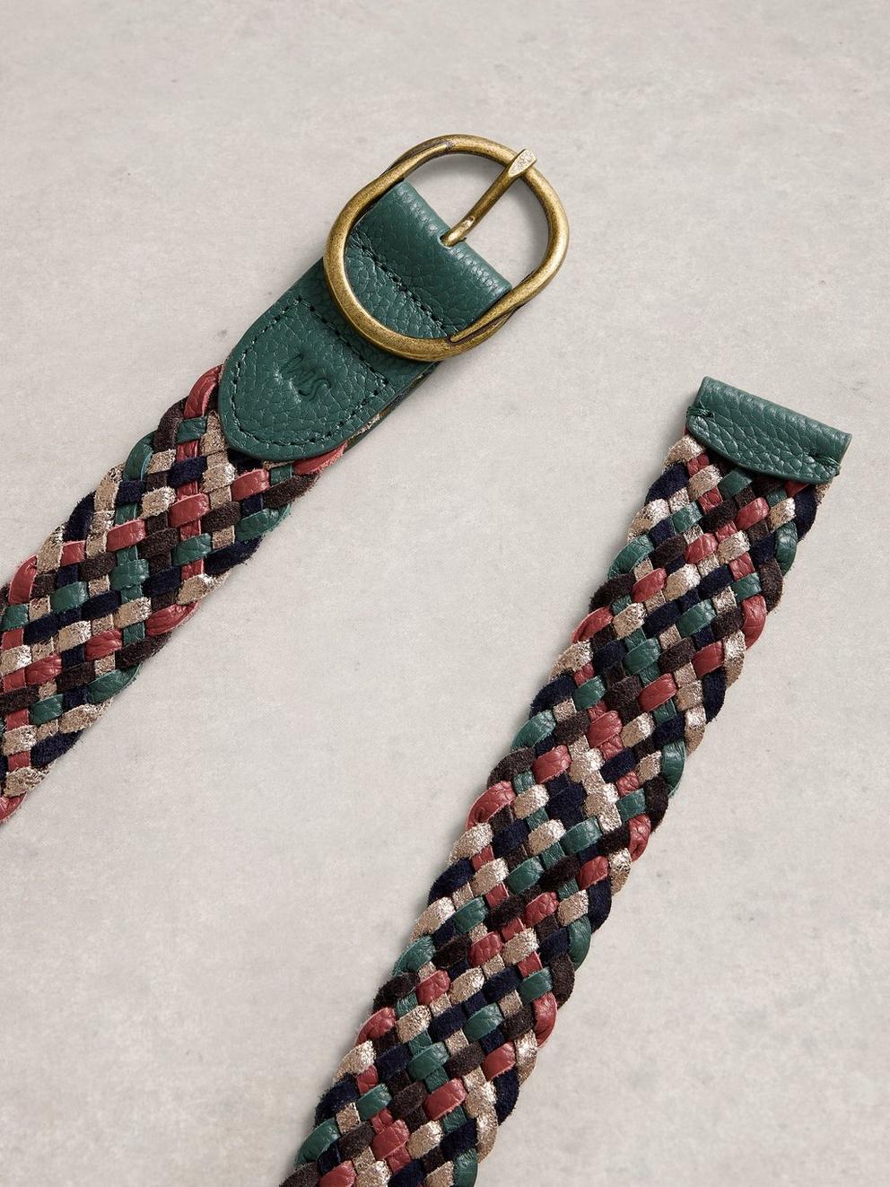 Weave Belt Leather in GREEN MLT - FLAT DETAIL