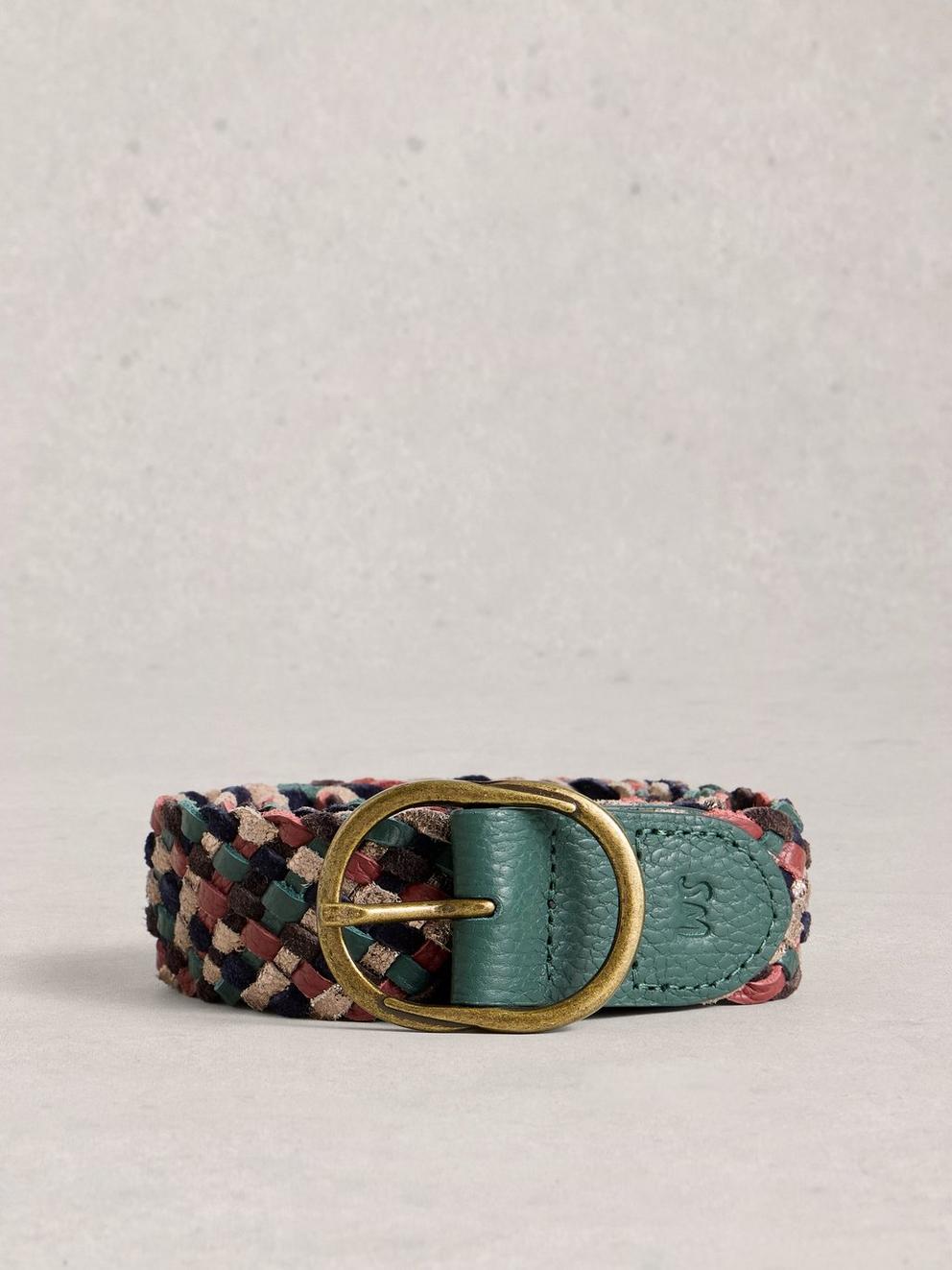 Weave Belt Leather in GREEN MLT - FLAT FRONT