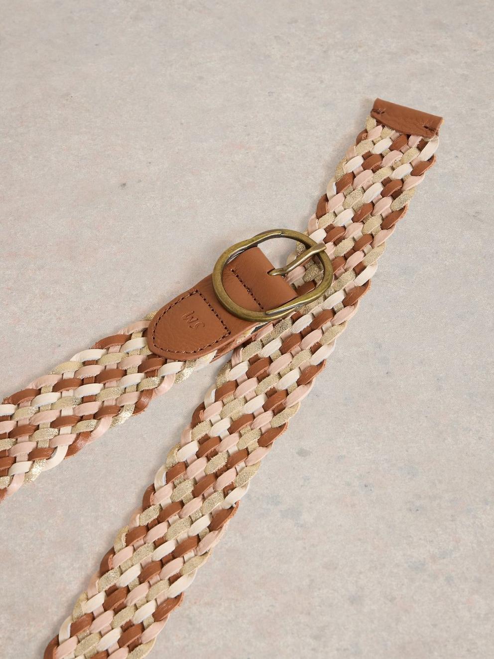 Weave Belt Leather in MID TAN - FLAT DETAIL