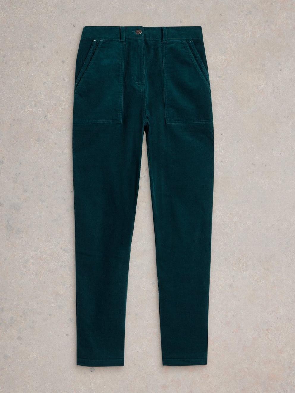 Twister Full Length Cord Trouser in DK GREEN - FLAT FRONT