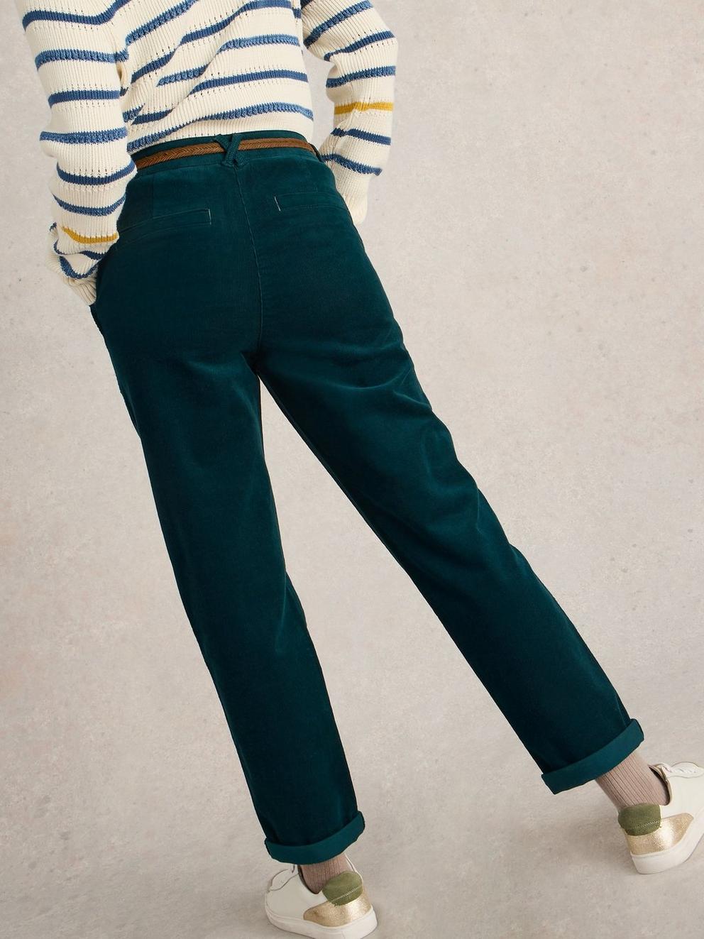 Twister Full Length Cord Trouser in DK GREEN - MODEL BACK