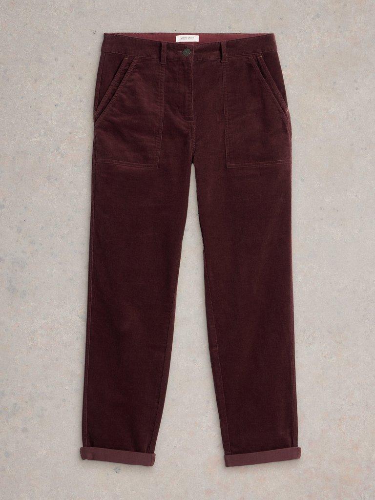 Twister Full Length Cord Trouser in MID PLUM - FLAT FRONT