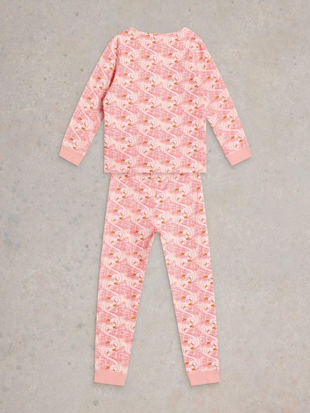 Girls Swan PJ Set in PINK PR - FLAT BACK