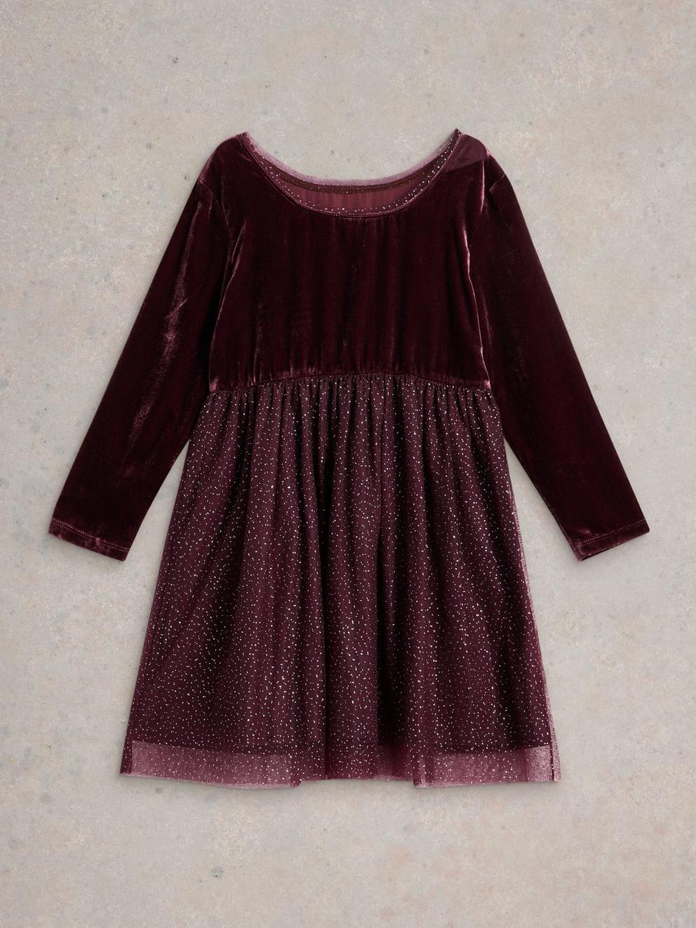 Girls Arabella Dress in DK PLUM - FLAT BACK