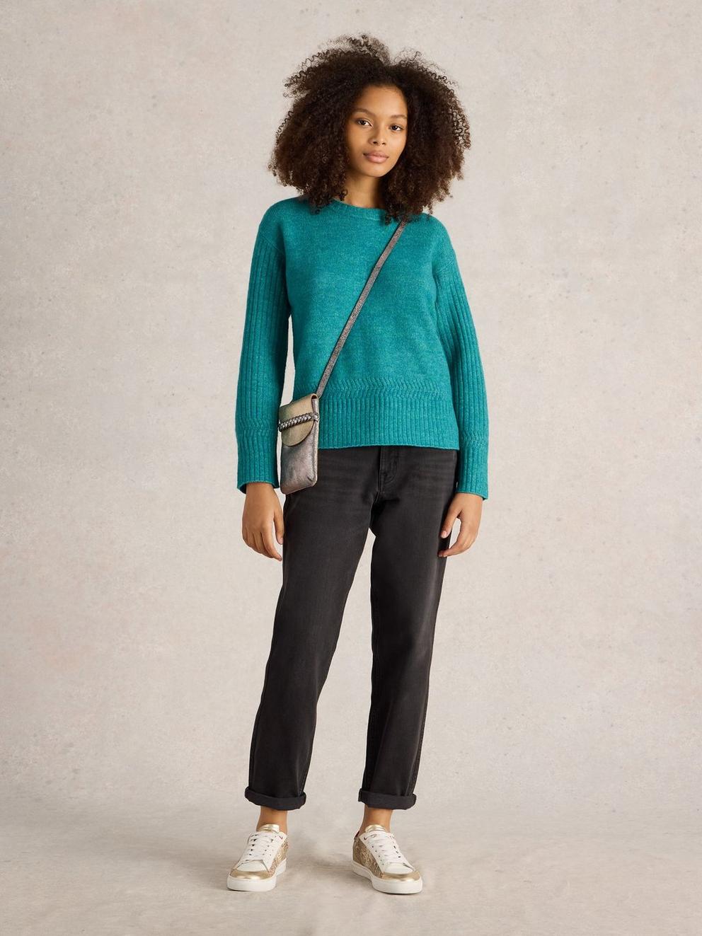 SOPHIA JUMPER in BRT TEAL - MODEL FRONT