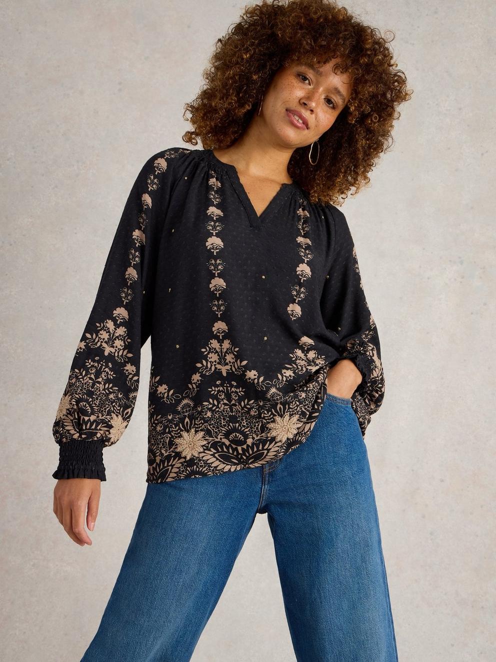 Robyn Embroidered Top in BLK MLT - LIFESTYLE