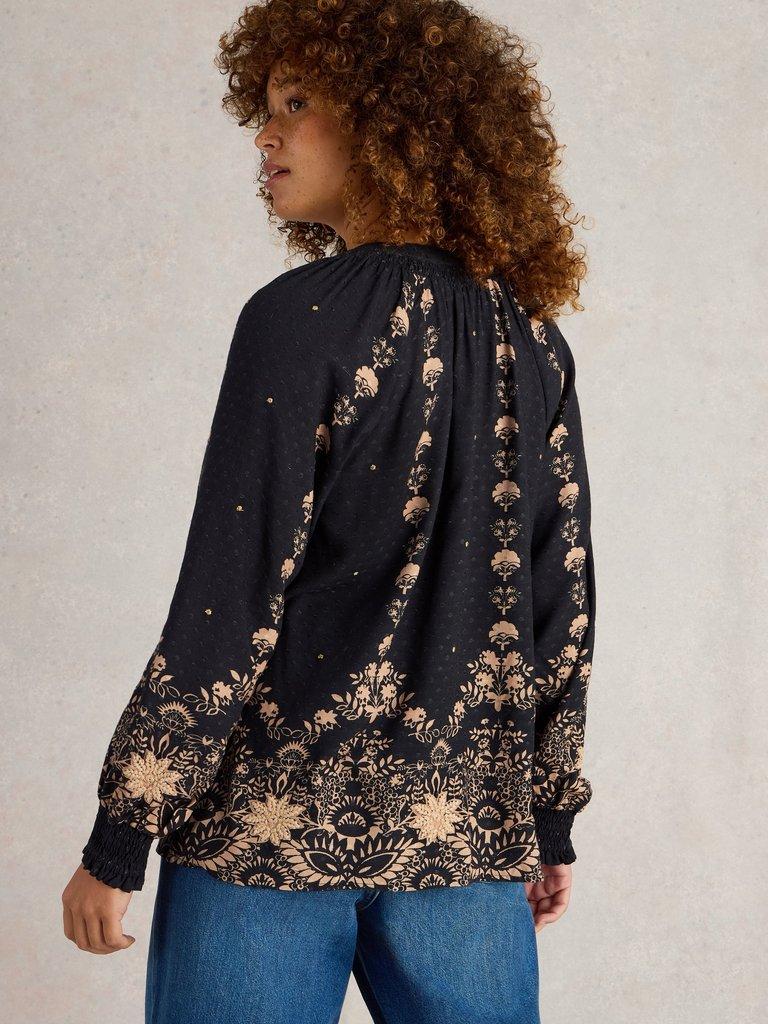 Robyn Embroidered Top in BLK MLT - MODEL BACK