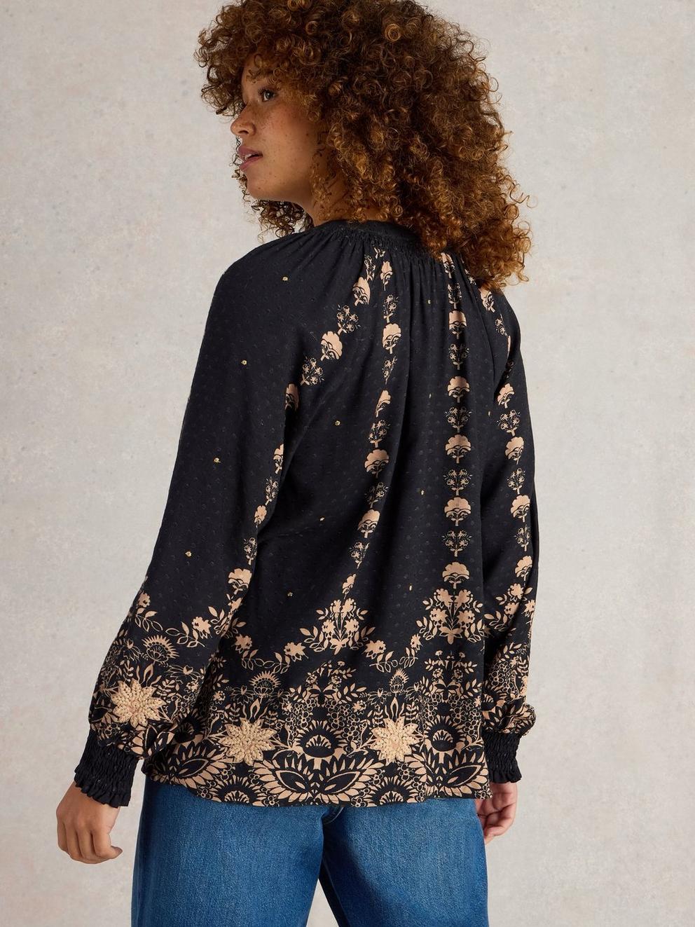 Robyn Embroidered Top in BLK MLT - MODEL BACK