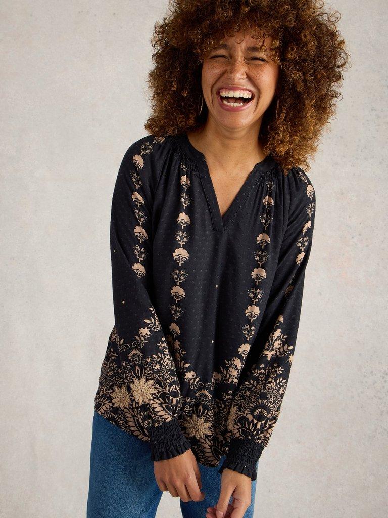 Robyn Embroidered Top in BLK MLT - MODEL DETAIL