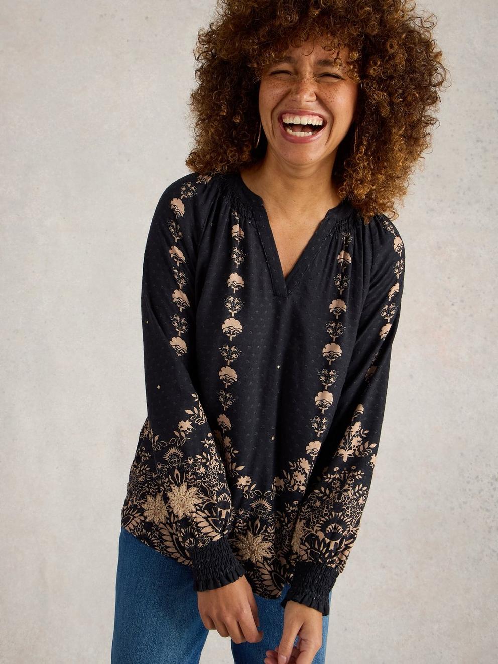 Robyn Embroidered Top in BLK MLT - MODEL DETAIL