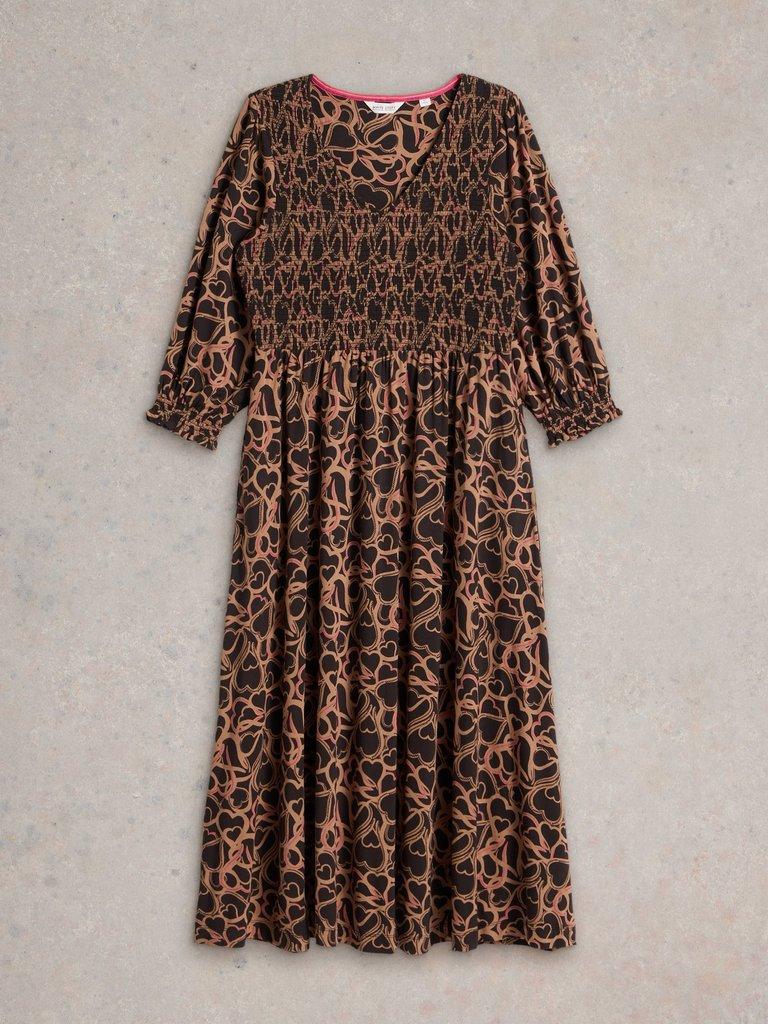 Emily Shirred Jersey Midi Dress in BLK PR - FLAT FRONT