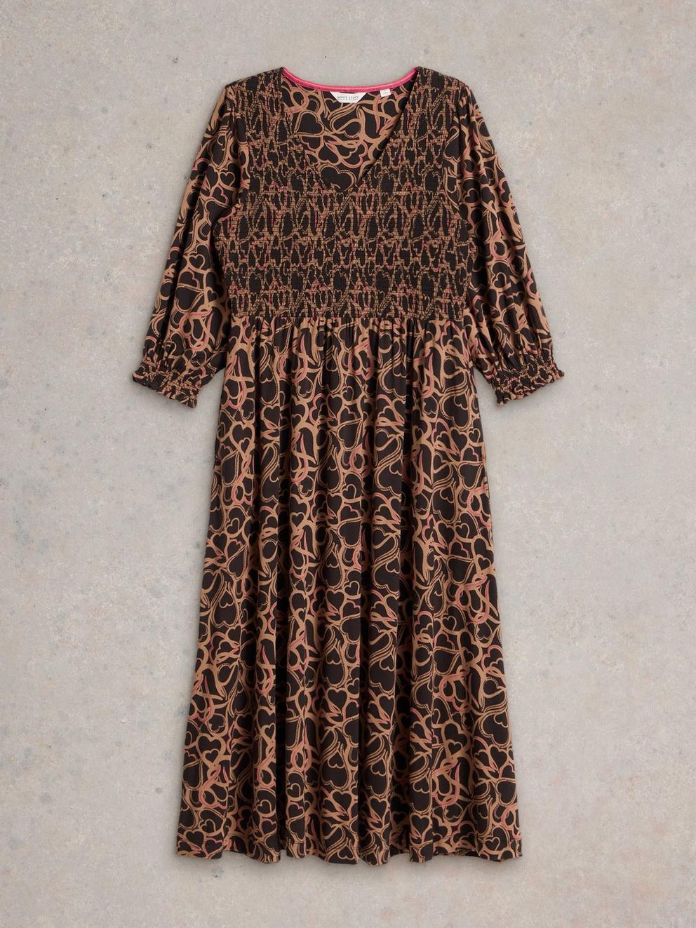 Emily Shirred Jersey Midi Dress in BLK PR - FLAT FRONT