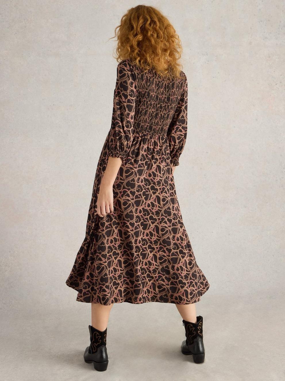 Emily Shirred Jersey Midi Dress in BLK PR - MODEL BACK