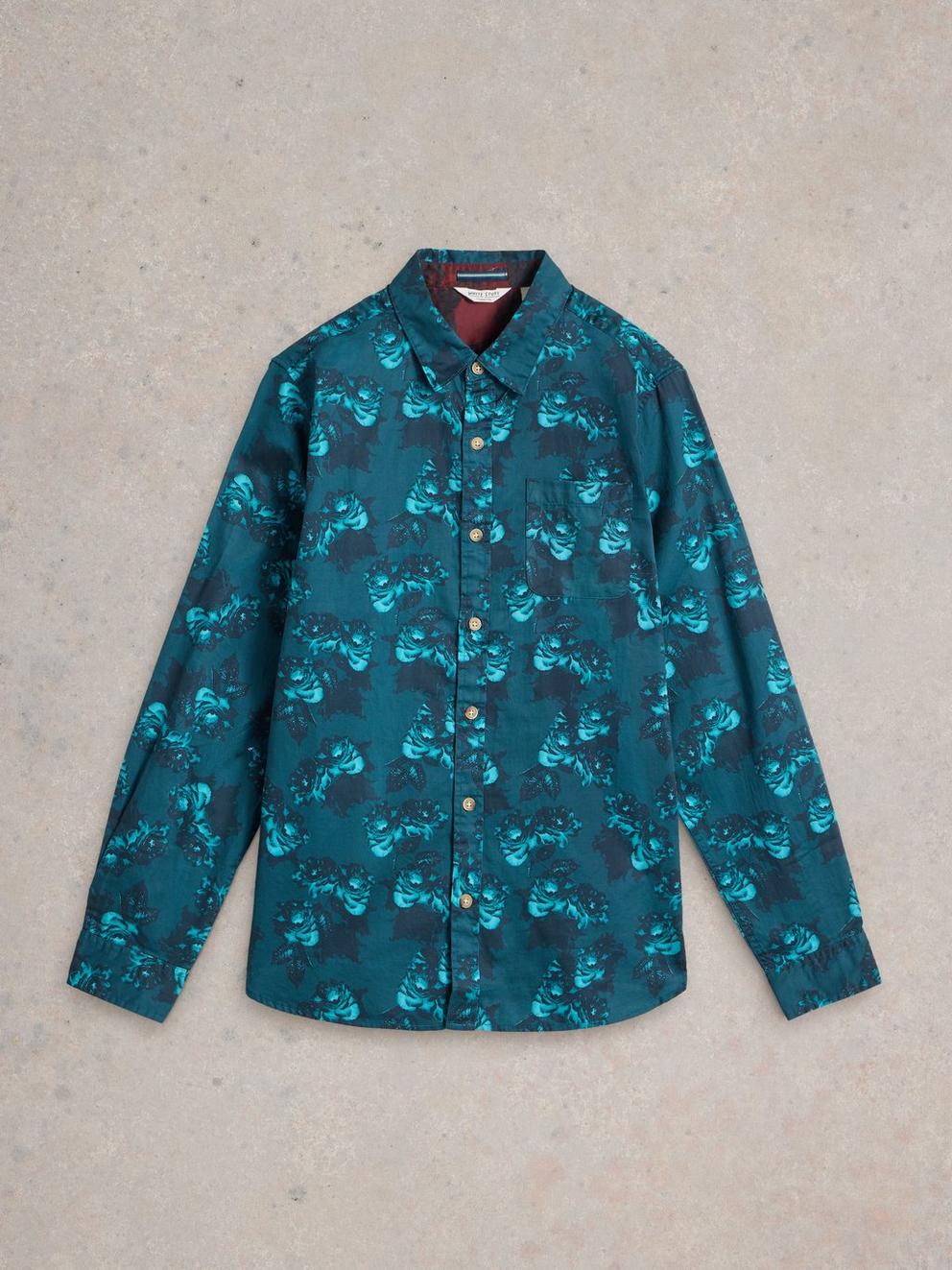 Dark Floral Printed Shirt in BLUE PR - FLAT FRONT