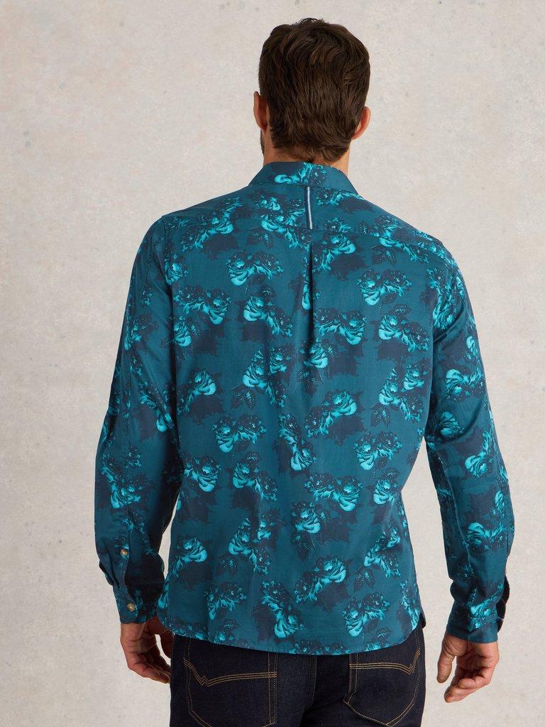 Dark Floral Printed Shirt in BLUE PR - MODEL BACK