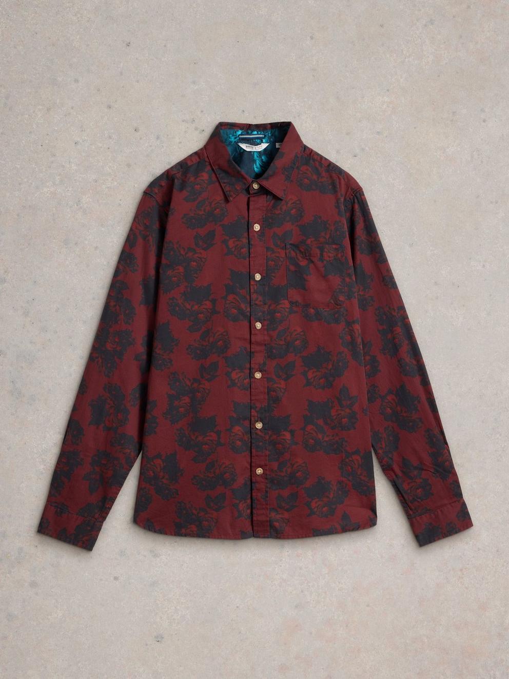 Dark Floral Printed Shirt in RED PR - FLAT FRONT