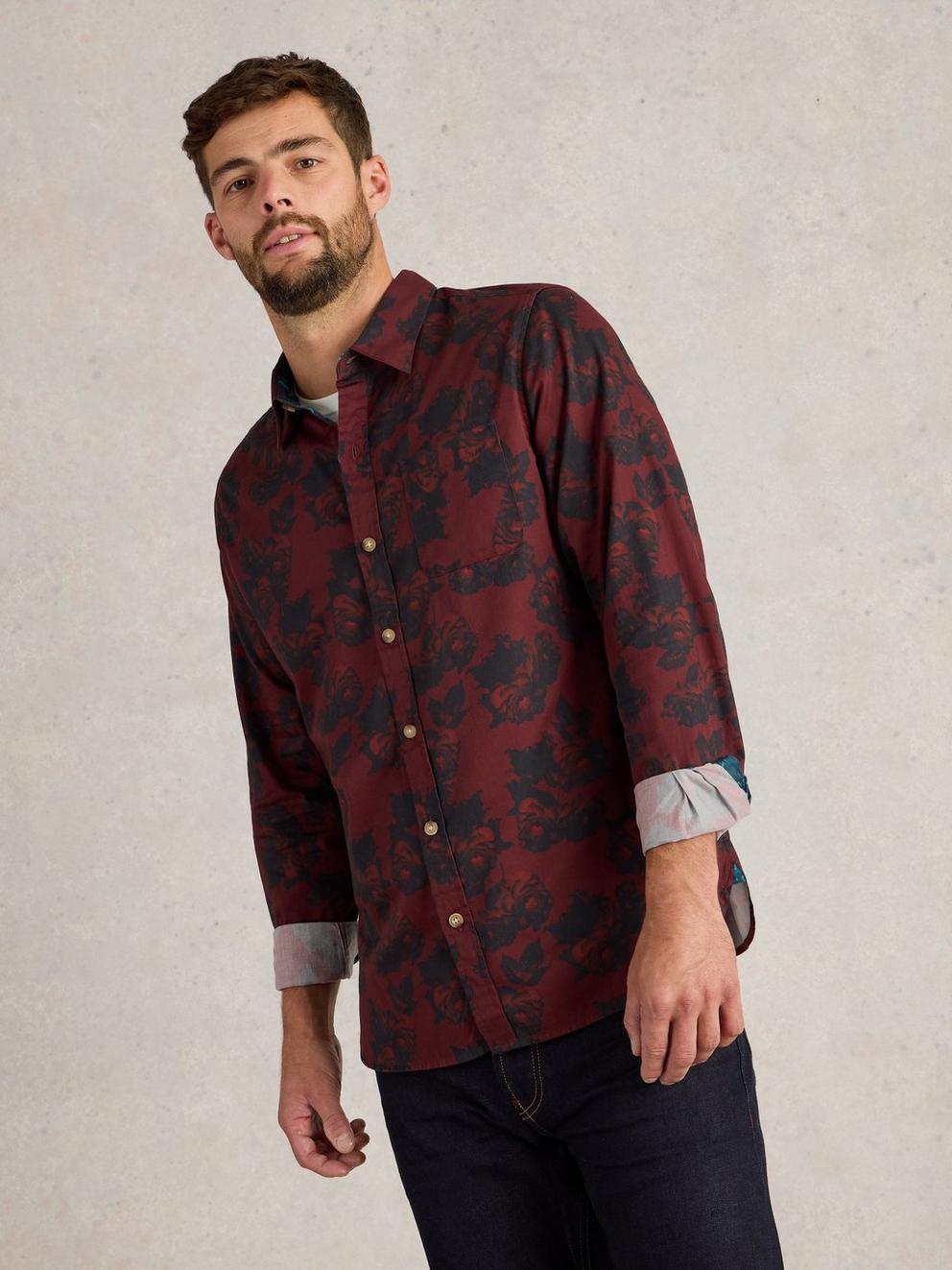 Dark Floral Printed Shirt in RED PR - LIFESTYLE