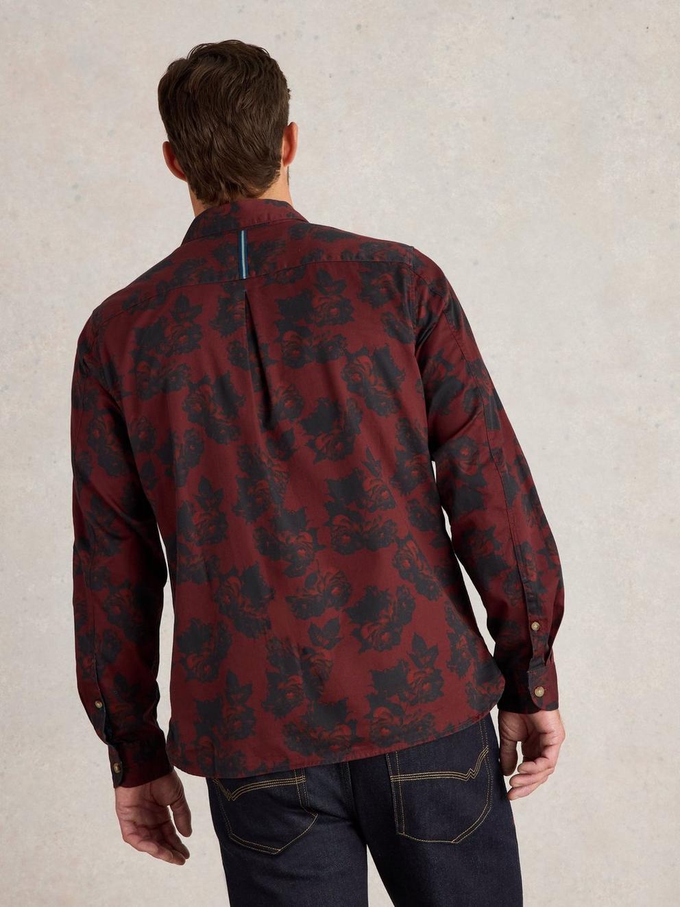 Dark Floral Printed Shirt in RED PR - MODEL BACK
