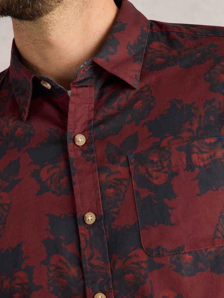 Dark Floral Printed Shirt in RED PR - MODEL DETAIL