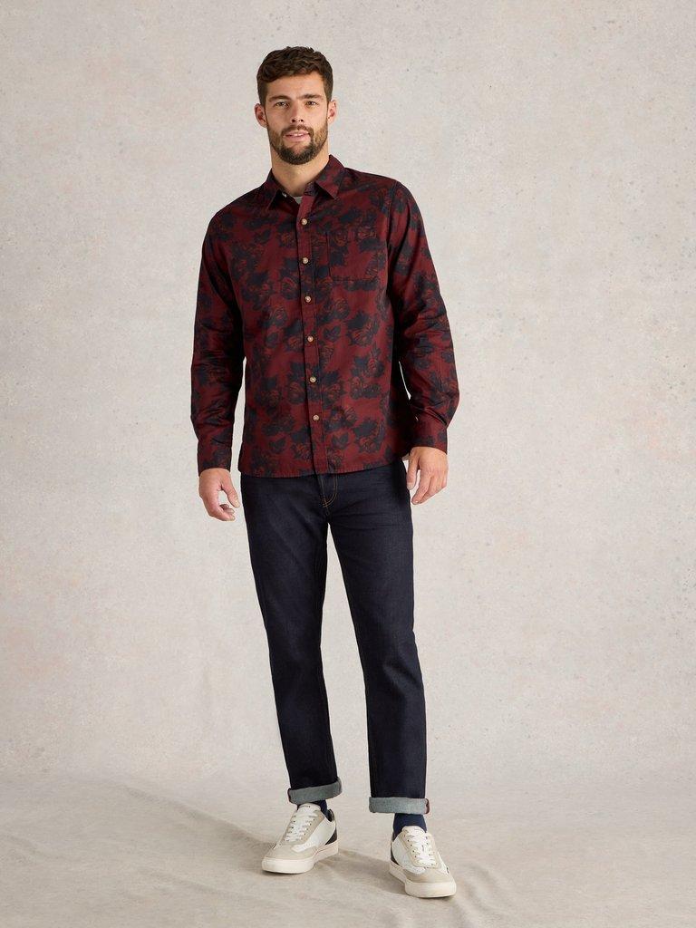 Dark Floral Printed Shirt in RED PR - MODEL FRONT
