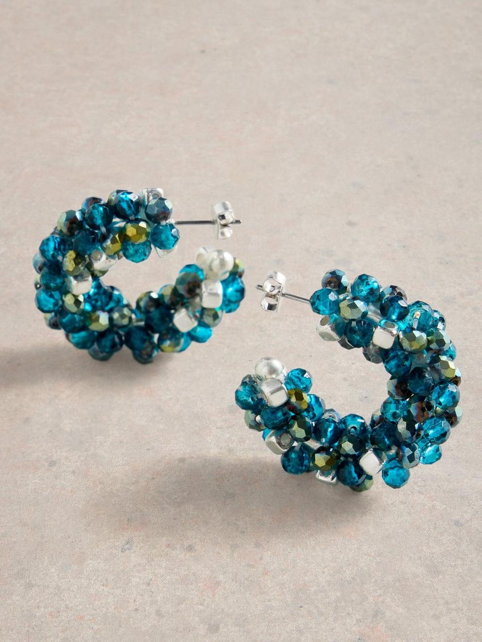 Sophie Beaded Hoop Earring in TEAL MLT - FLAT DETAIL