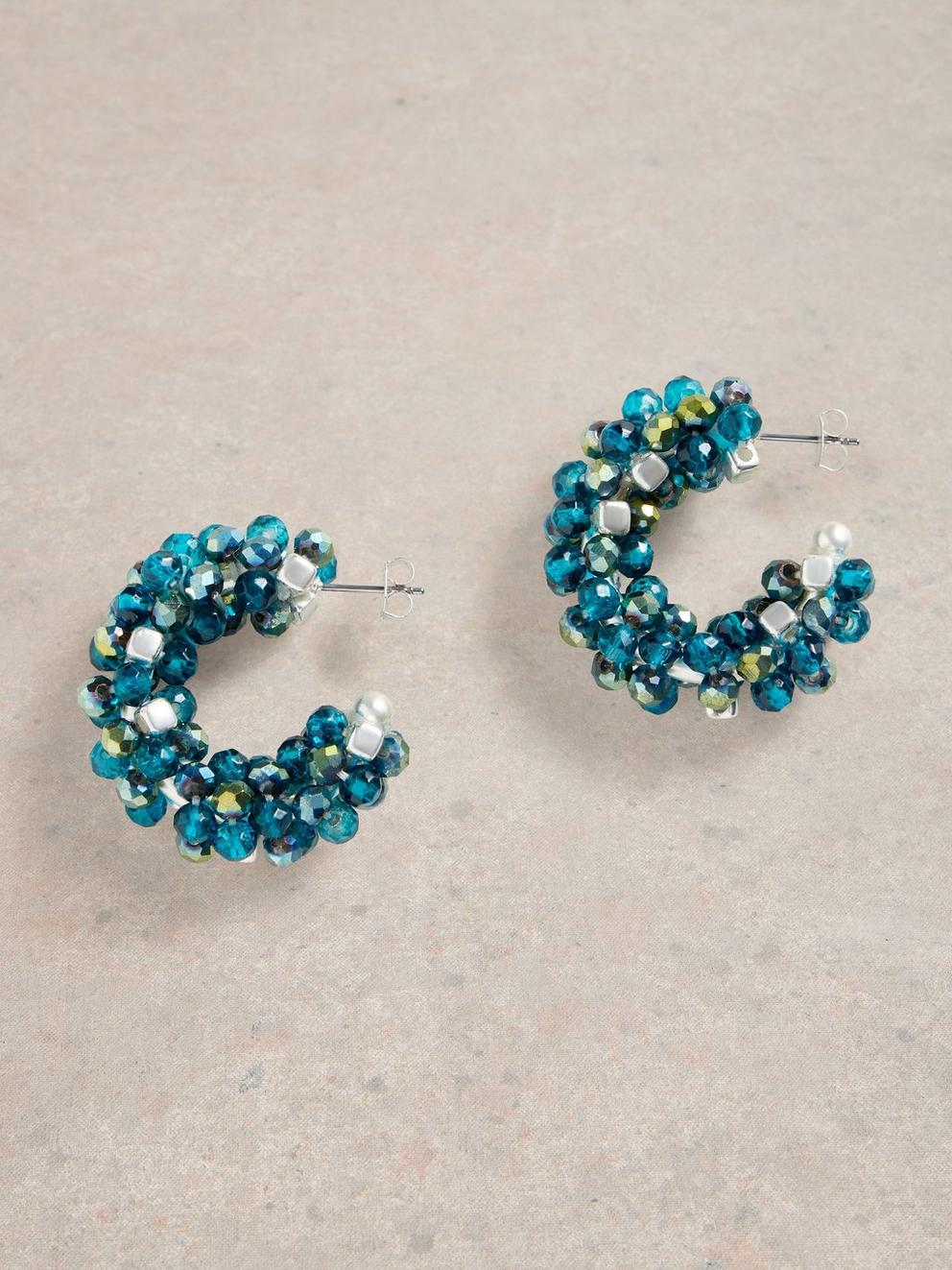 Sophie Beaded Hoop Earring in TEAL MLT - FLAT FRONT