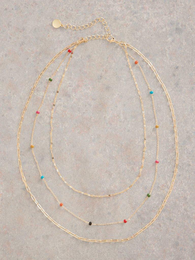 Beaded Multi Layer Necklace in GLD TN MET - FLAT FRONT