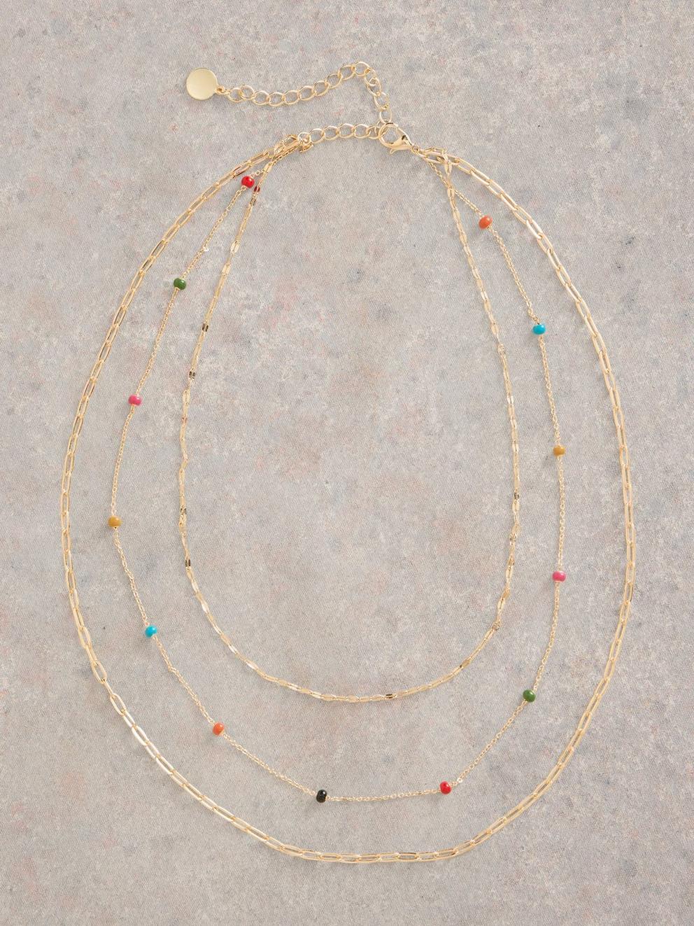 Beaded Multi Layer Necklace in GLD TN MET - FLAT FRONT