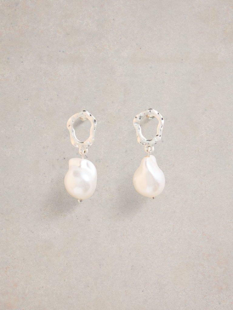 Pearl Drop Earring in SLV TN MET - FLAT FRONT